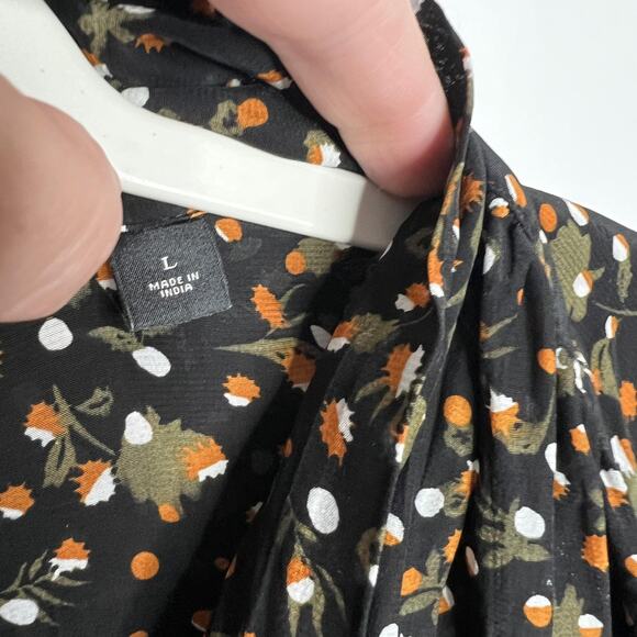 Scotch & Soda Shirt Womens Large Black Fall Print Acorn 100% Viscose Button Up‎ - Picture 3 of 16